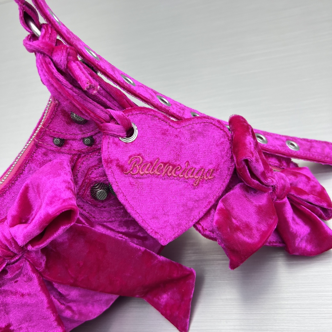 Balenciaga Le Cagole Xs Velvet Bow Shoulder Bag Pink/Blue/Black For Women 10.2 in/26 cm