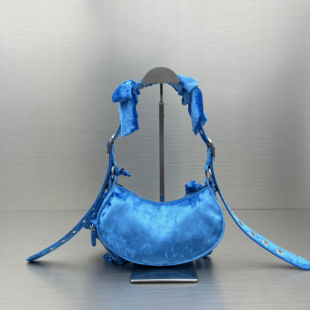 Balenciaga Le Cagole Xs Velvet Bow Shoulder Bag Pink/Blue/Black For Women 10.2 in/26 cm