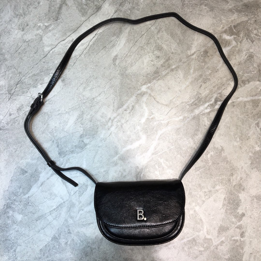 Balenciaga Leader Soft Round Cross Bag In Black, For Women, Women’s Bags 6.3in/16cm