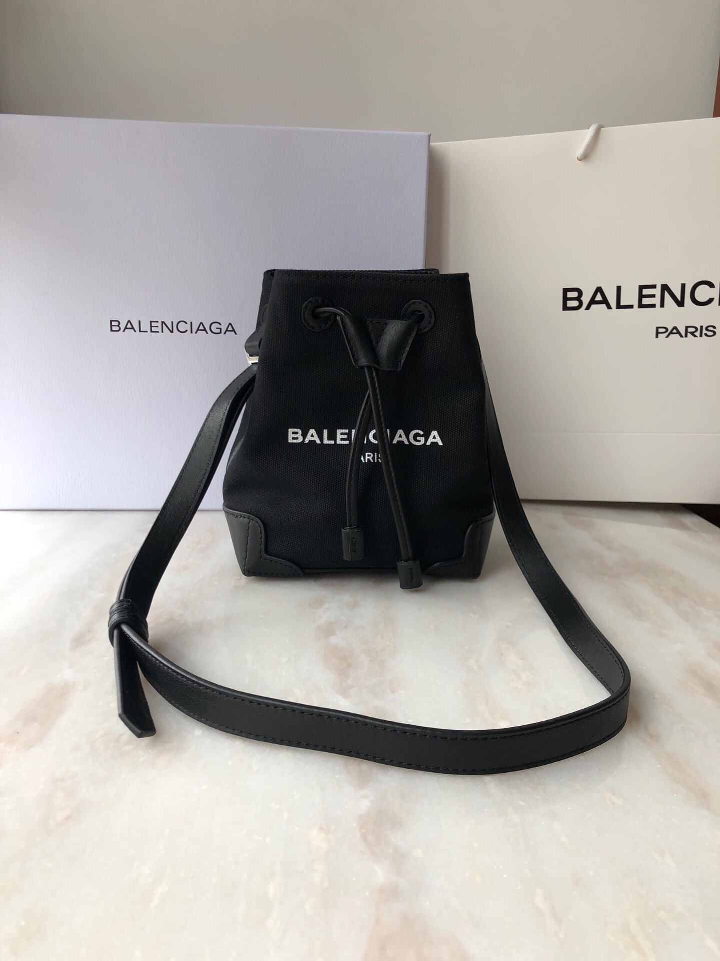 Balenciaga Navy Cabas Linen Crossbody Bag In Black, For Women, Women’s Bags 9.8in/25cm
