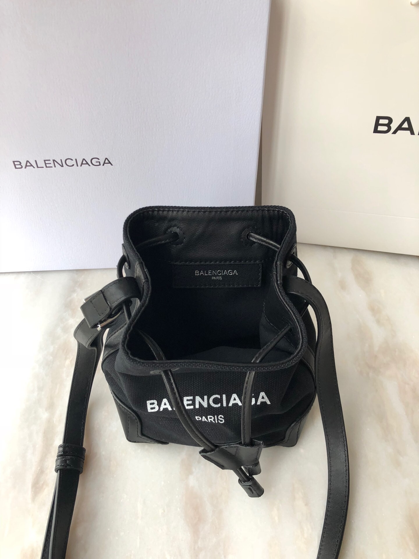 Balenciaga Navy Cabas Linen Crossbody Bag In Black, For Women, Women’s Bags 9.8in/25cm