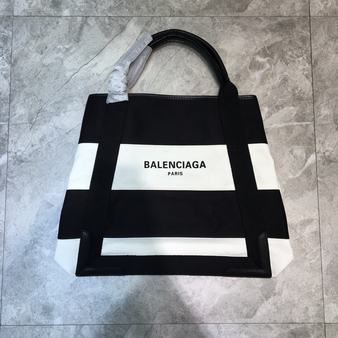 Balenciaga Navy Medium Cabas Tote Bag In Black And White, For Women, Women’s Bags 14.1in/36cm
