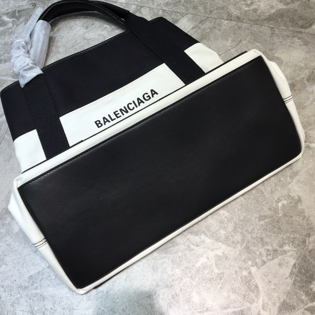 Balenciaga Navy Medium Cabas Tote Bag In Black And White, For Women, Women’s Bags 14.1in/36cm