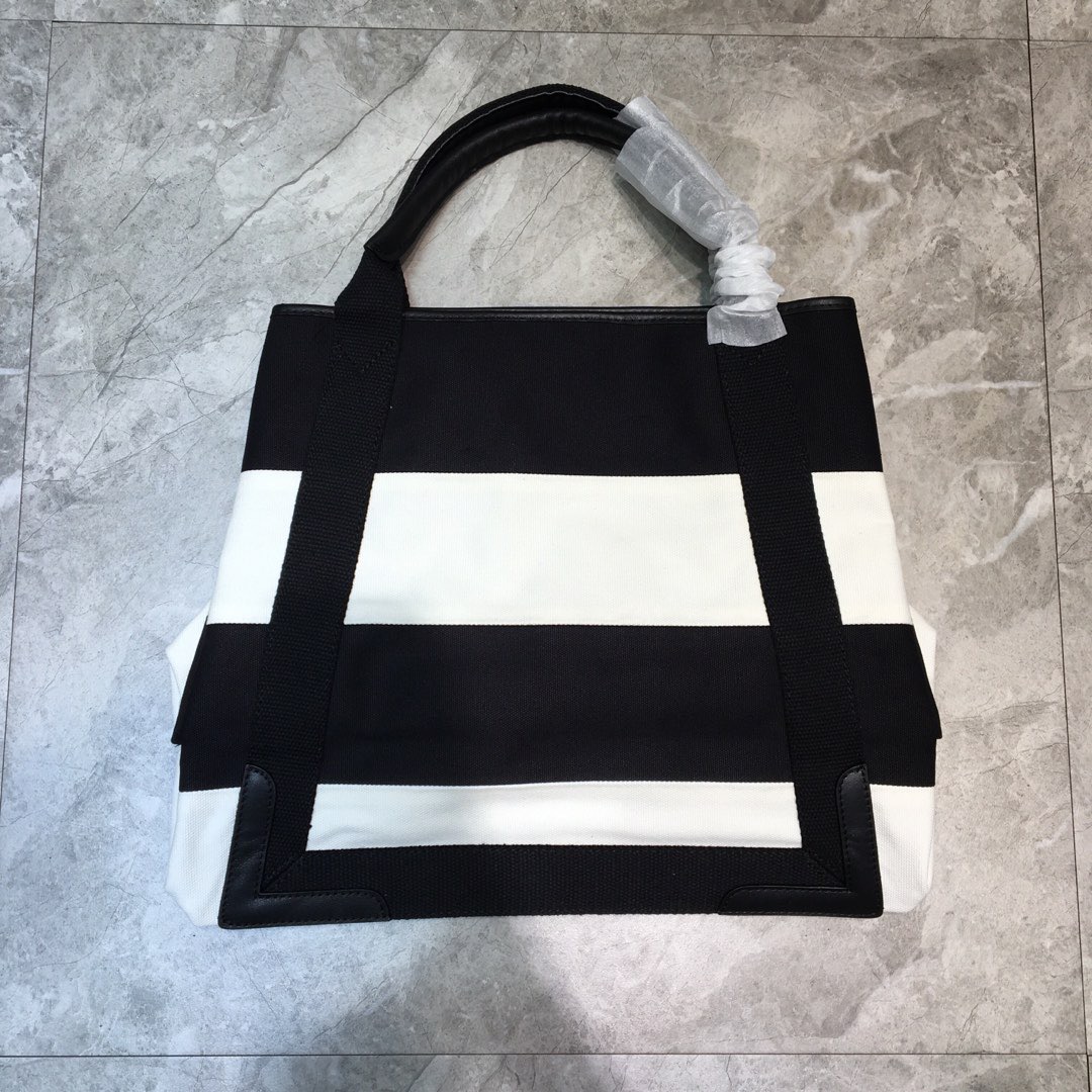 Balenciaga Navy Medium Cabas Tote Bag In Black And White, For Women, Women’s Bags 14.1in/36cm
