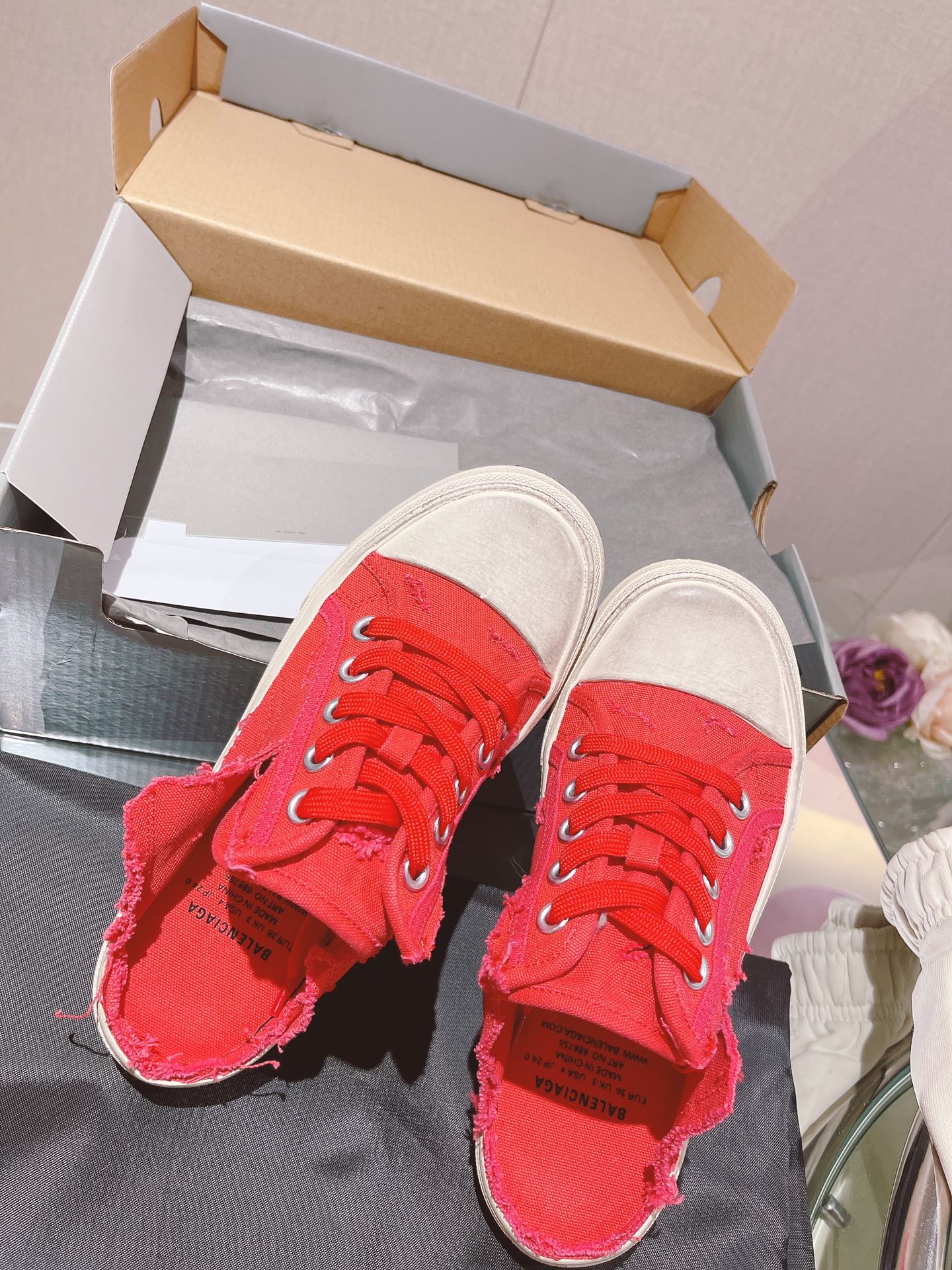 Balenciaga Paris Trainers Mule Red For Women