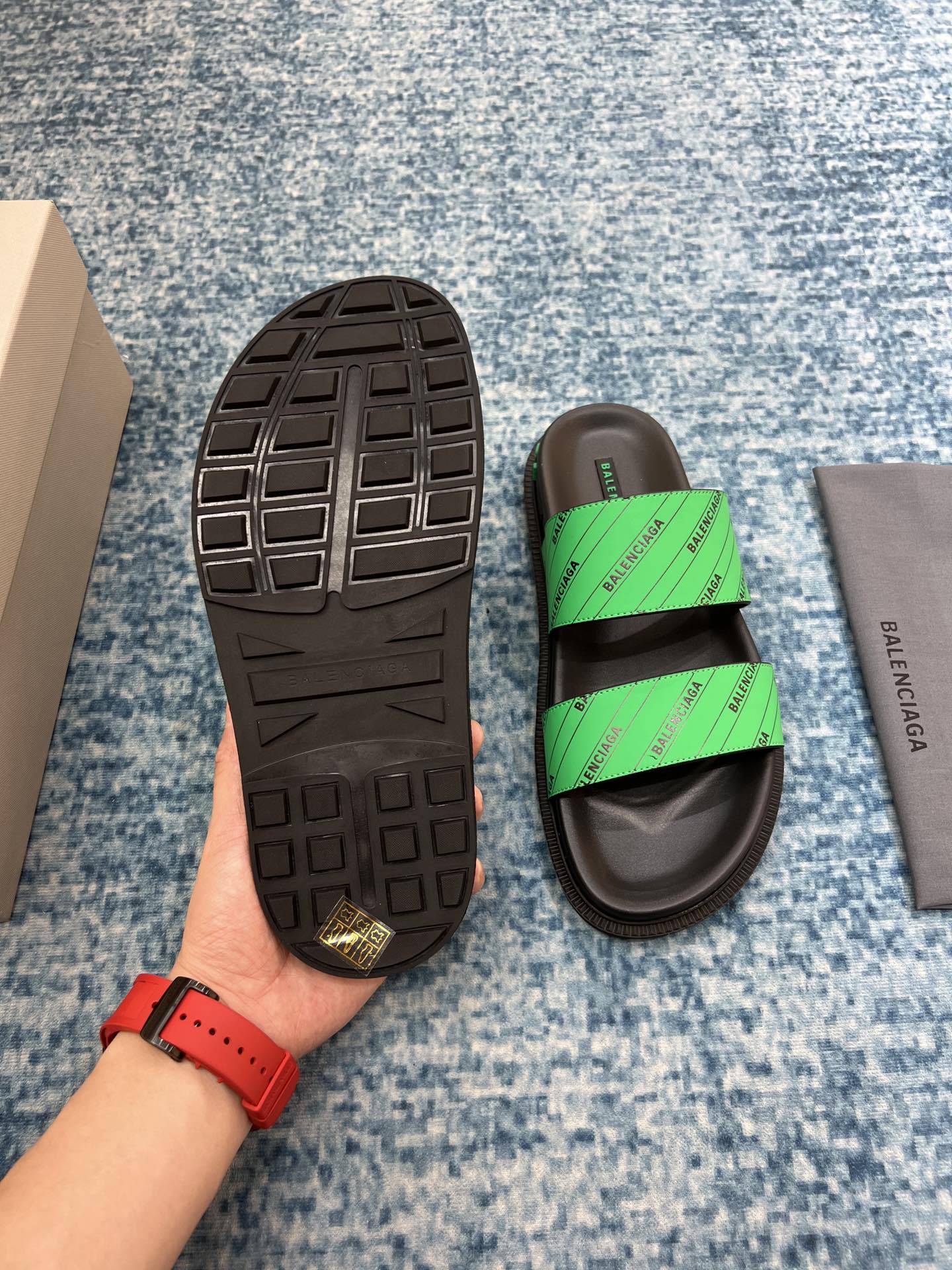 Balenciaga Slide Sandal Black/Green For Women