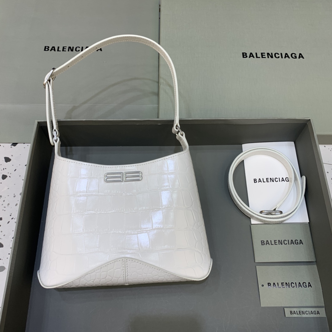Balenciaga Small Hobo Bag Embossed White For Women 9in/23 cm