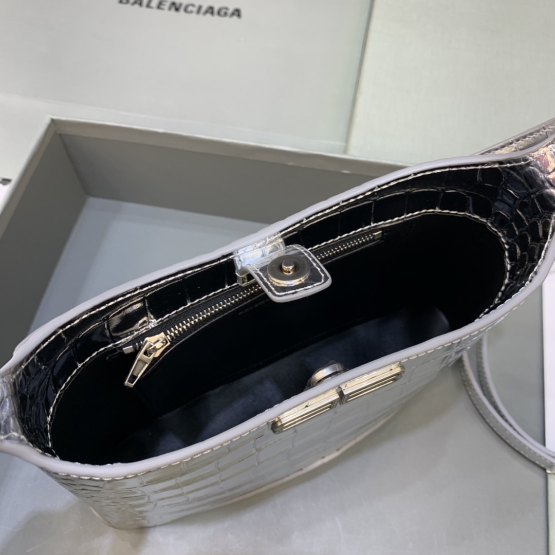 Balenciaga Small Hobo Bag Metalic Sliver Tone For Women 9in/23 cm