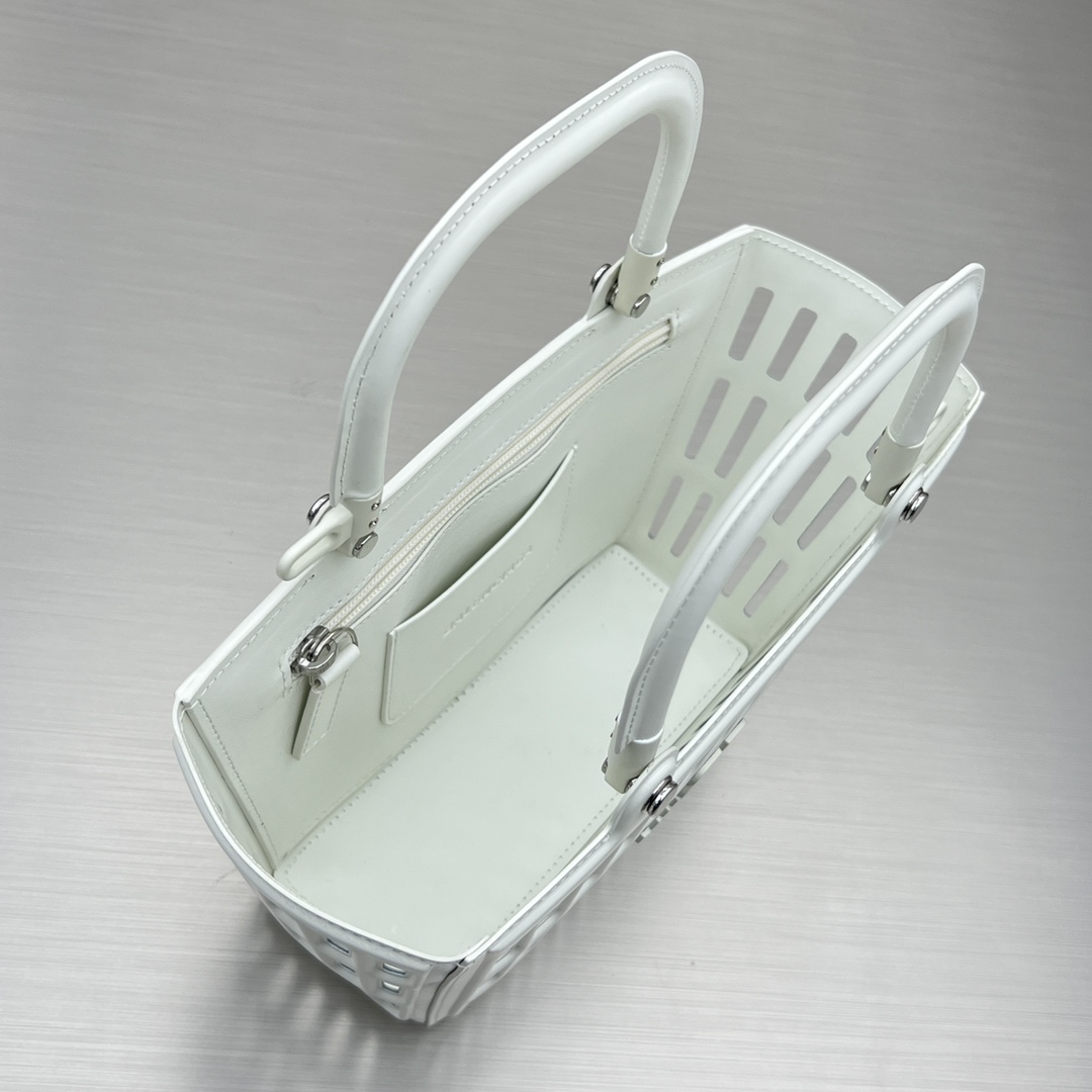 Balenciaga Small Mag Basket Handbag White/Black For Women 11in/28cm