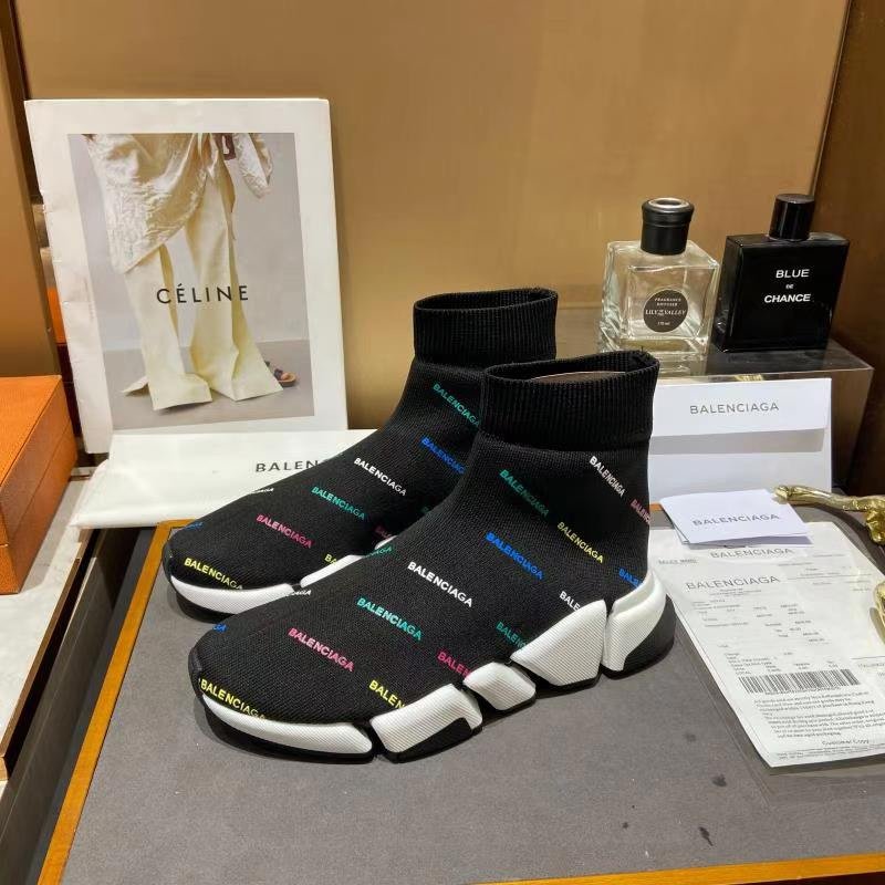 Balenciaga Speed 2.0 Allover Logo Recycled Knit Trainers Black For Women