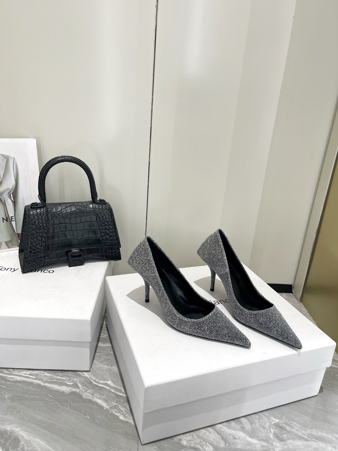 Balenciaga Square Knife 80mm Pump Silver For Women
