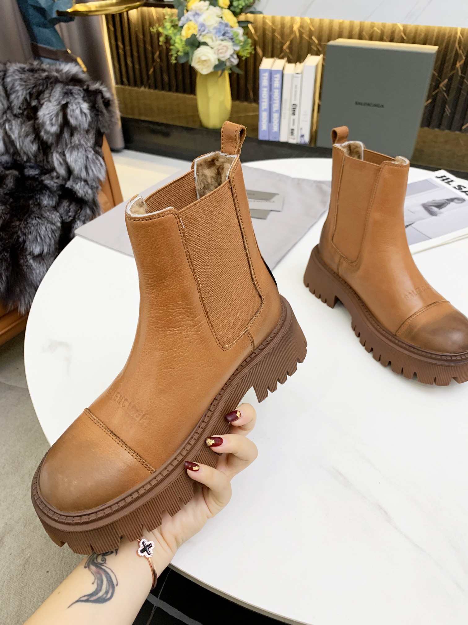 Balenciaga Tractor 20mm Boot Brown For Women