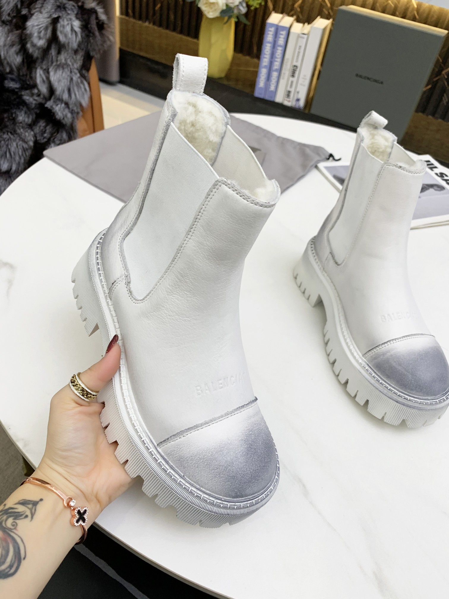 Balenciaga Tractor 20mm Boot White For Women