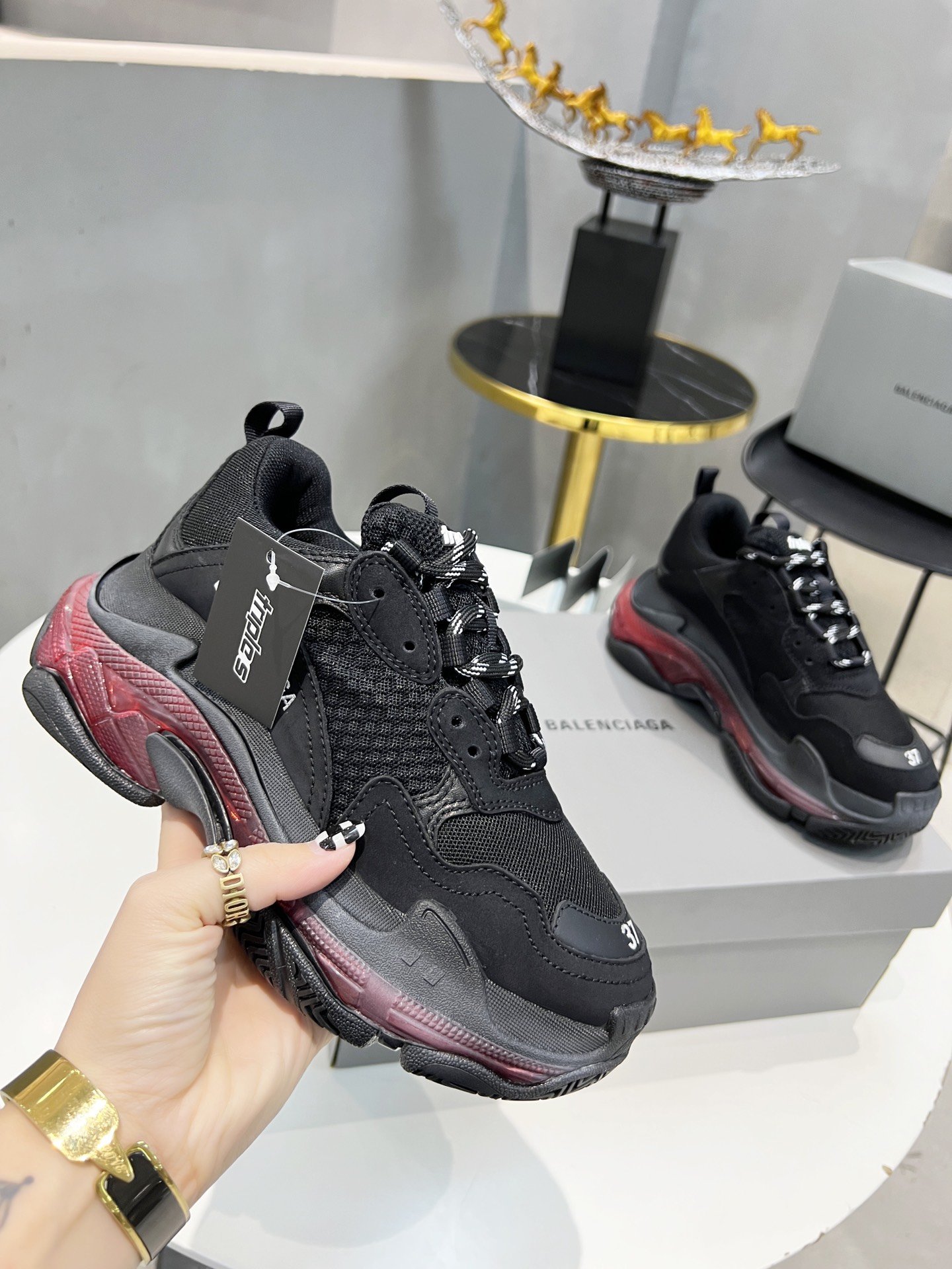Balenciaga Triple S Trainers Clear Sole Black For Women 544351W2FB11000