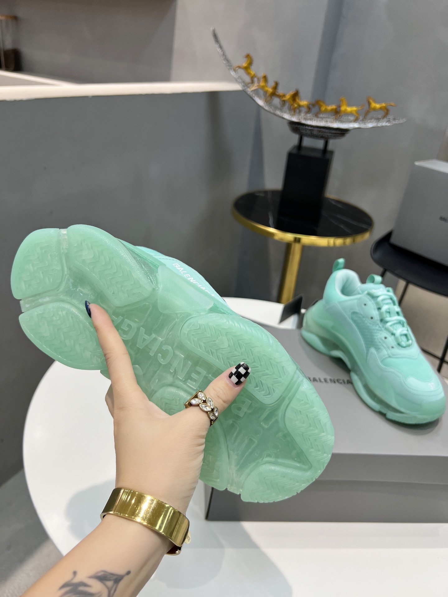 Balenciaga Triple S Trainers Clear Sole Jade Green For Women