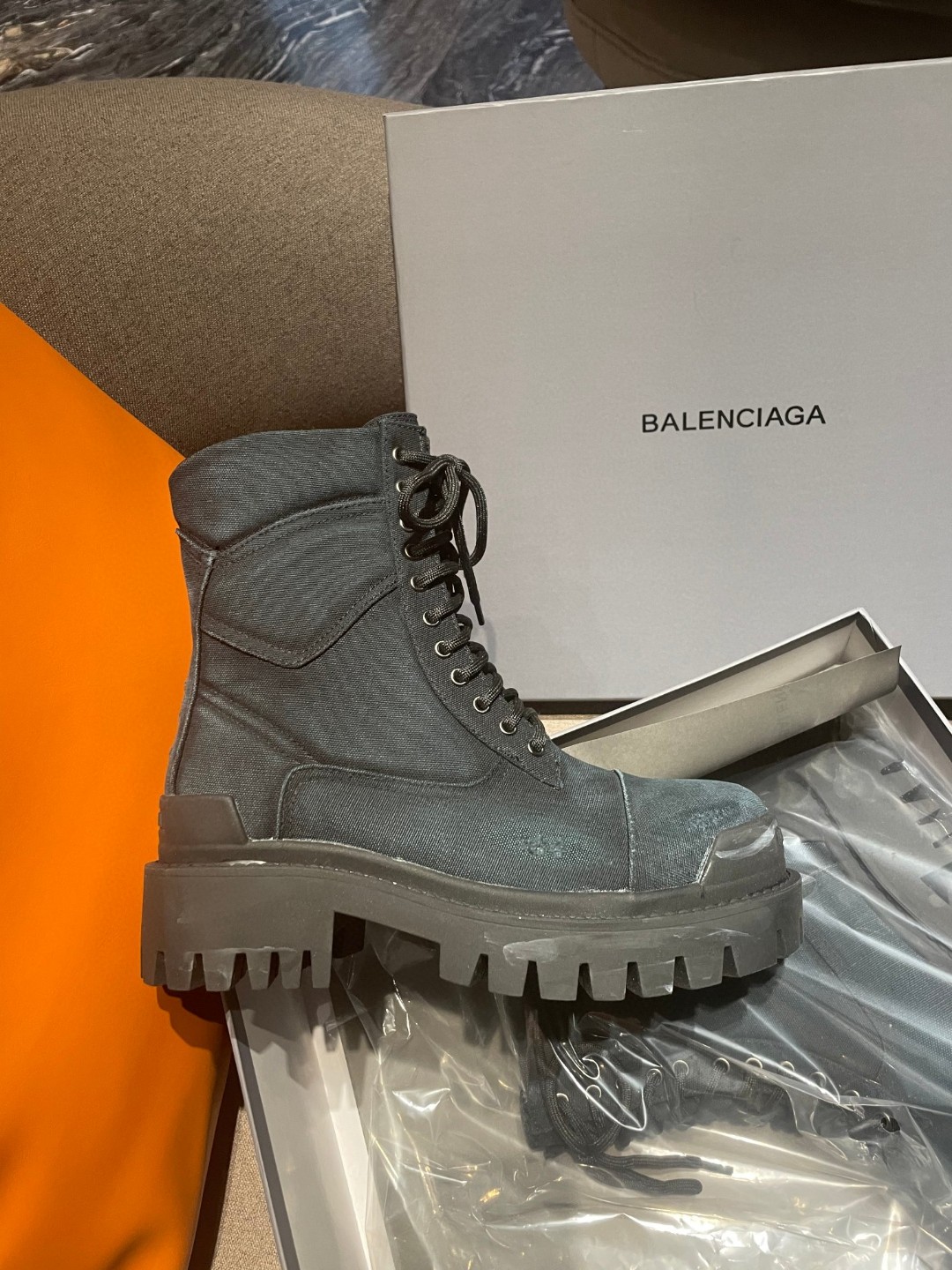 Balenciaga Worn-Effect Combat Boots Black For Men