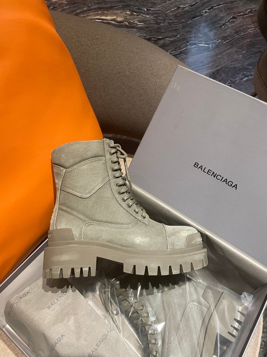 Balenciaga Worn-Effect Combat Boots Grey For Men