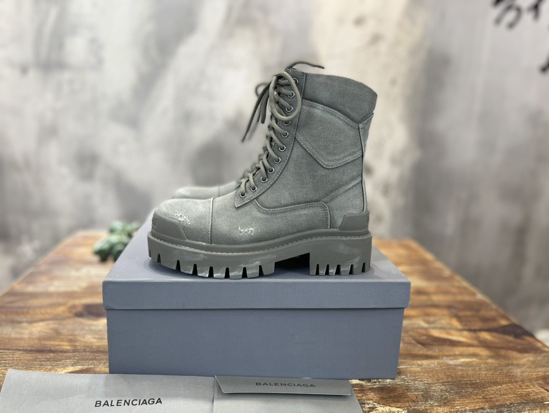Balenciaga Worn-Effect Combat Boots Grey For Men
