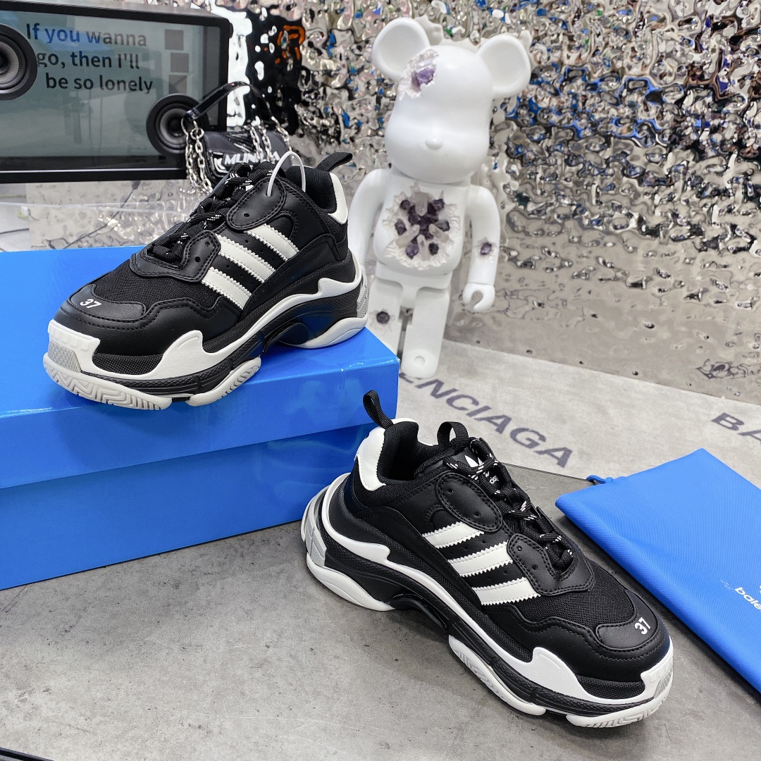 Balenciaga x Adidas Triple s Trainers Clear Sole Black For Women