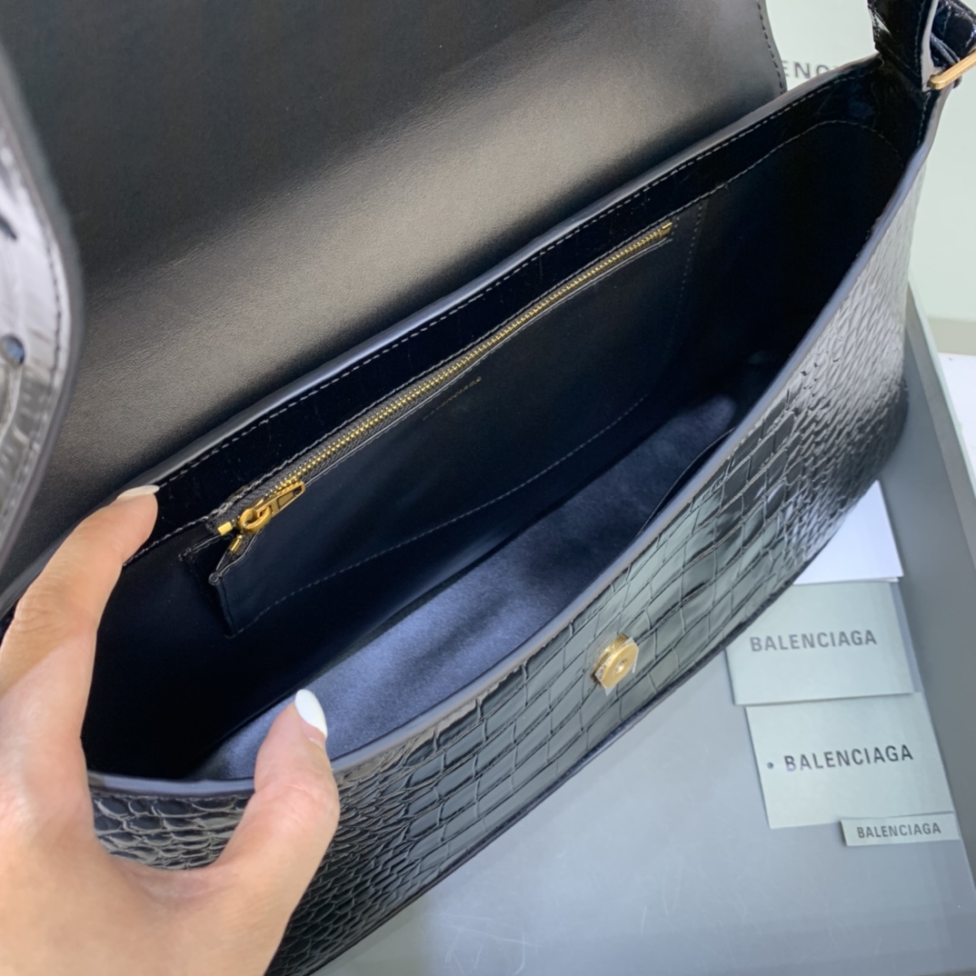 Balenciaga XX Embossed Large Shoulder Bag Black/White For Women 17.3 in/44 cm