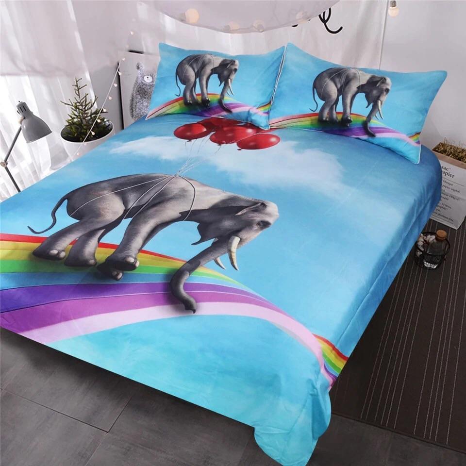 Balloons, Elephant On The Rainbow 3D Customized Duvet Cover Bedding Set