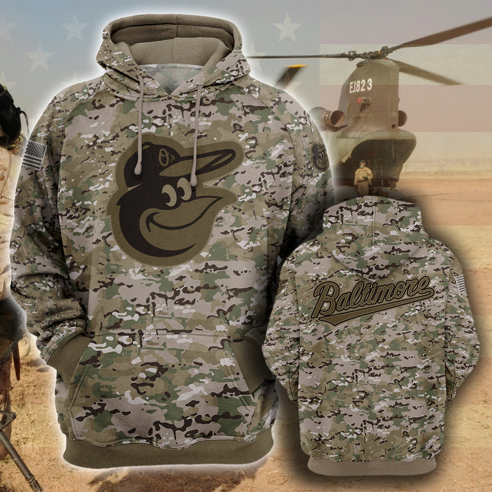 Baltimore Orioles- All Over Prints 3D Hoodie – Camo Style