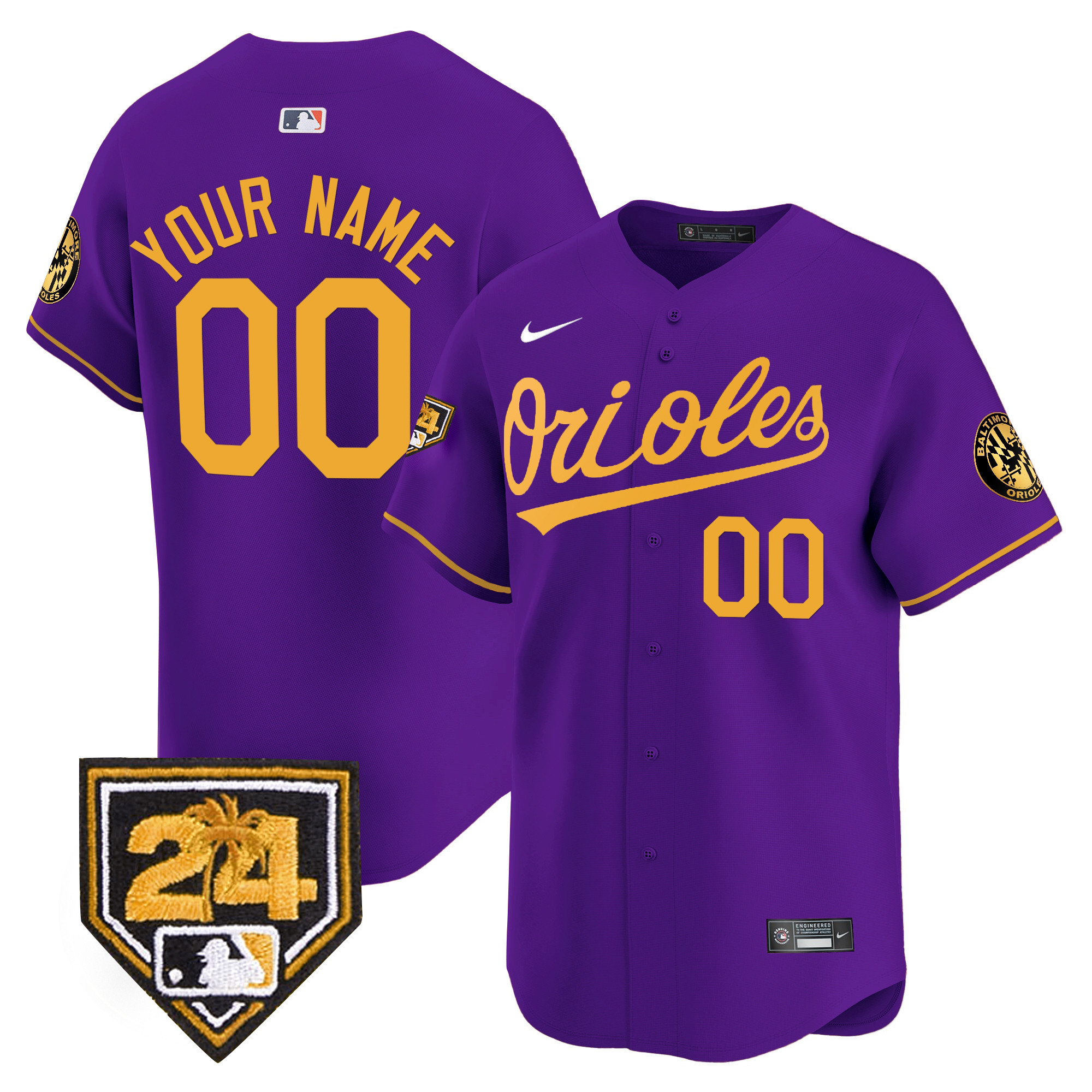 Baltimore Orioles 2024 Spring Training Patch Vapor Premier Limited Custom Purple Gold Jersey - All Stitched
