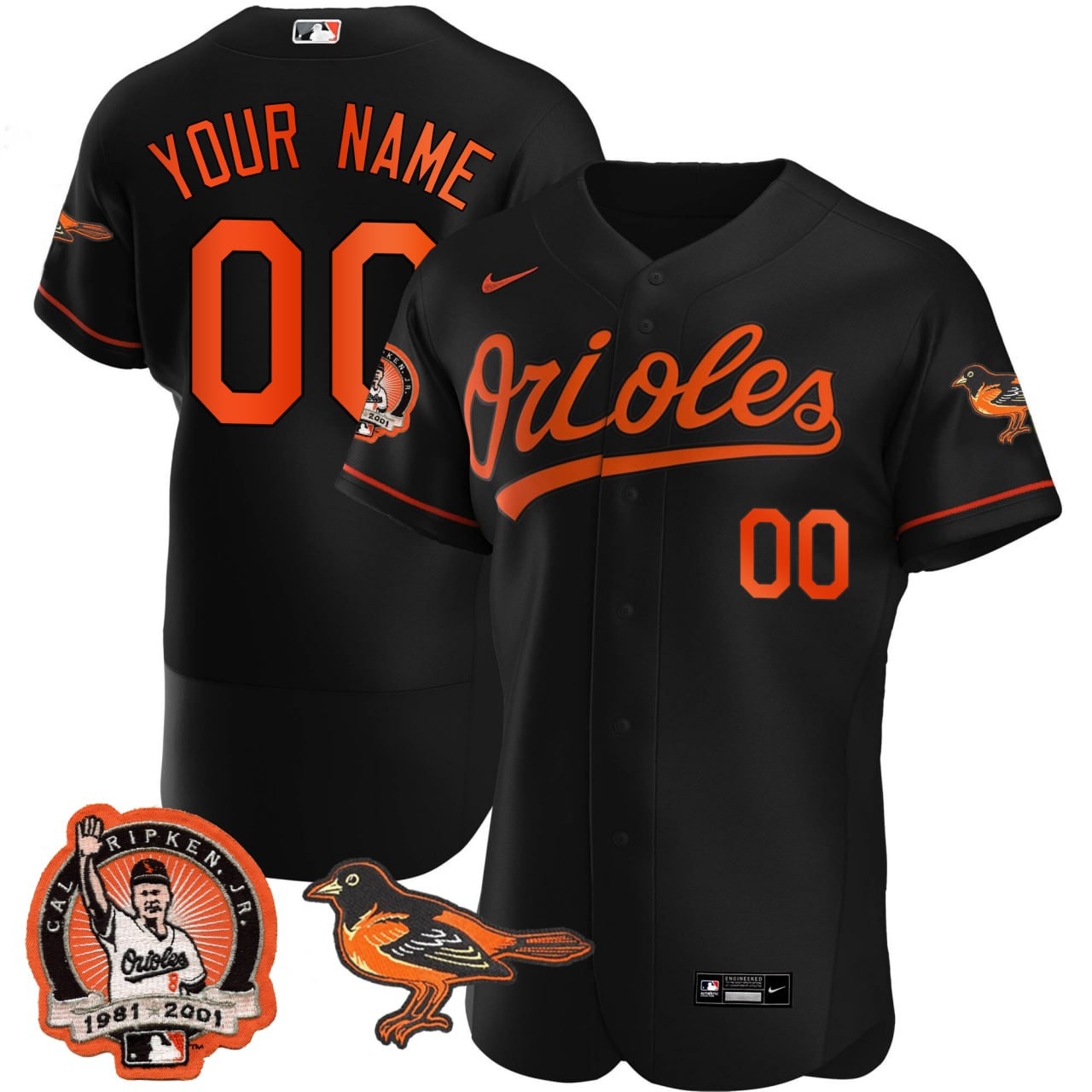 Baltimore Orioles Black Custom Flex Base Jersey - All Stitched