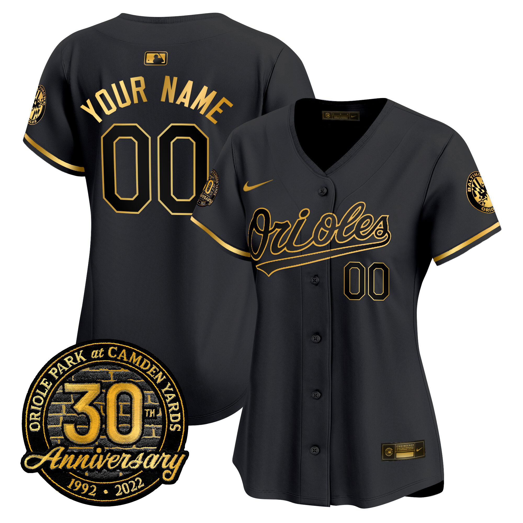 Baltimore Orioles Camden Yards 30th Anniversary Patch Vapor Premier Limited Custom Black Gold Jersey - All Stitched