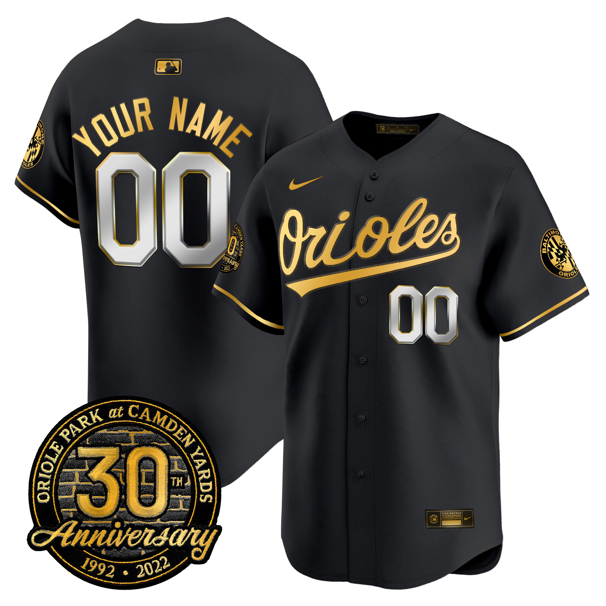 Baltimore Orioles Camden Yards 30th Anniversary Patch Vapor Premier Limited Custom Black Limited Jersey - All Stitched