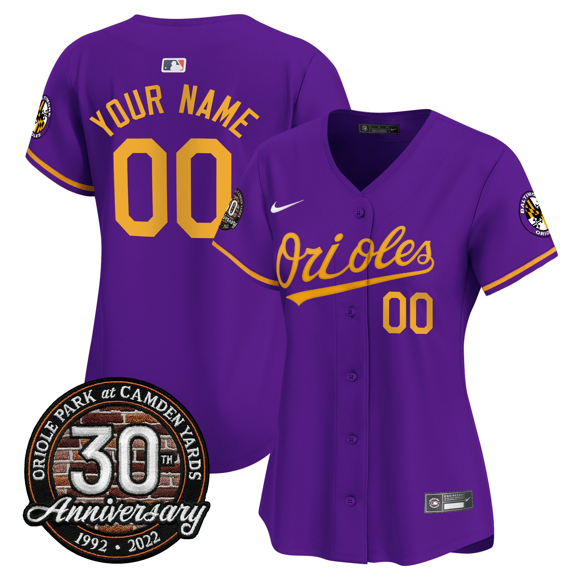 Baltimore Orioles Camden Yards 30th Anniversary Patch Vapor Premier Limited Custom Purple Gold Jersey - All Stitched