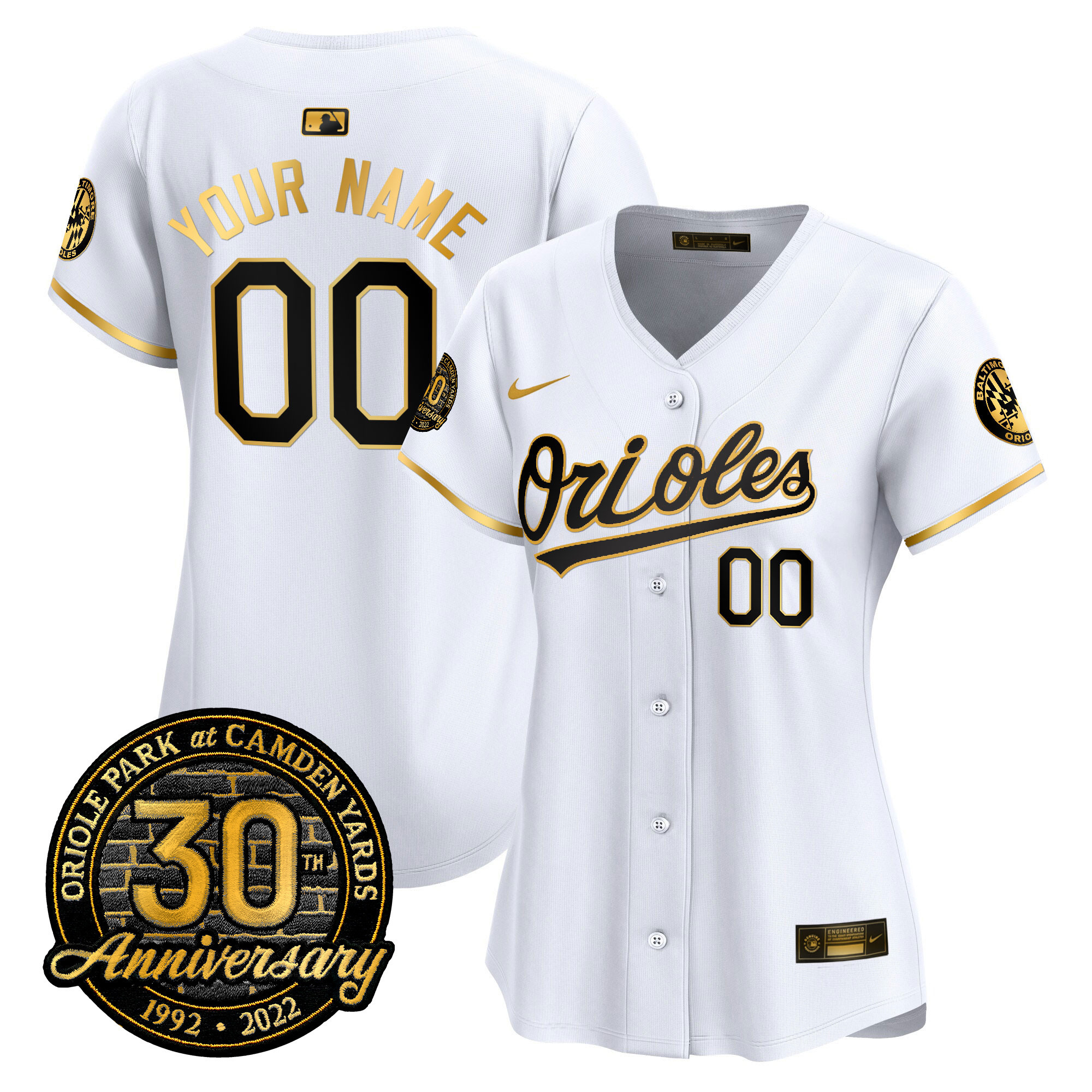 Baltimore Orioles Camden Yards 30th Anniversary Patch Vapor Premier Limited Custom White Gold Jersey - All Stitched