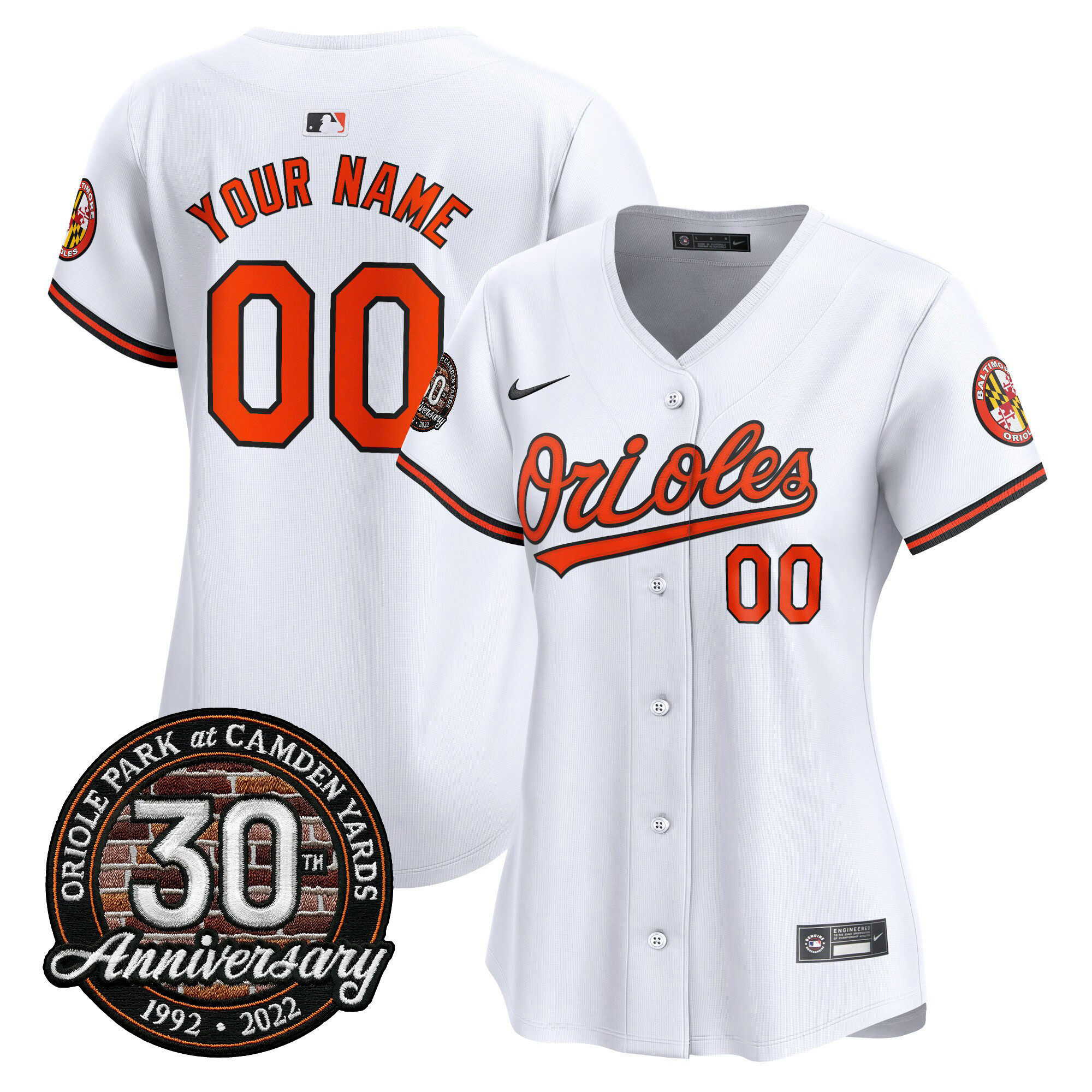 Baltimore Orioles Camden Yards 30th Anniversary Patch Vapor Premier Limited Custom White Jersey - All Stitched