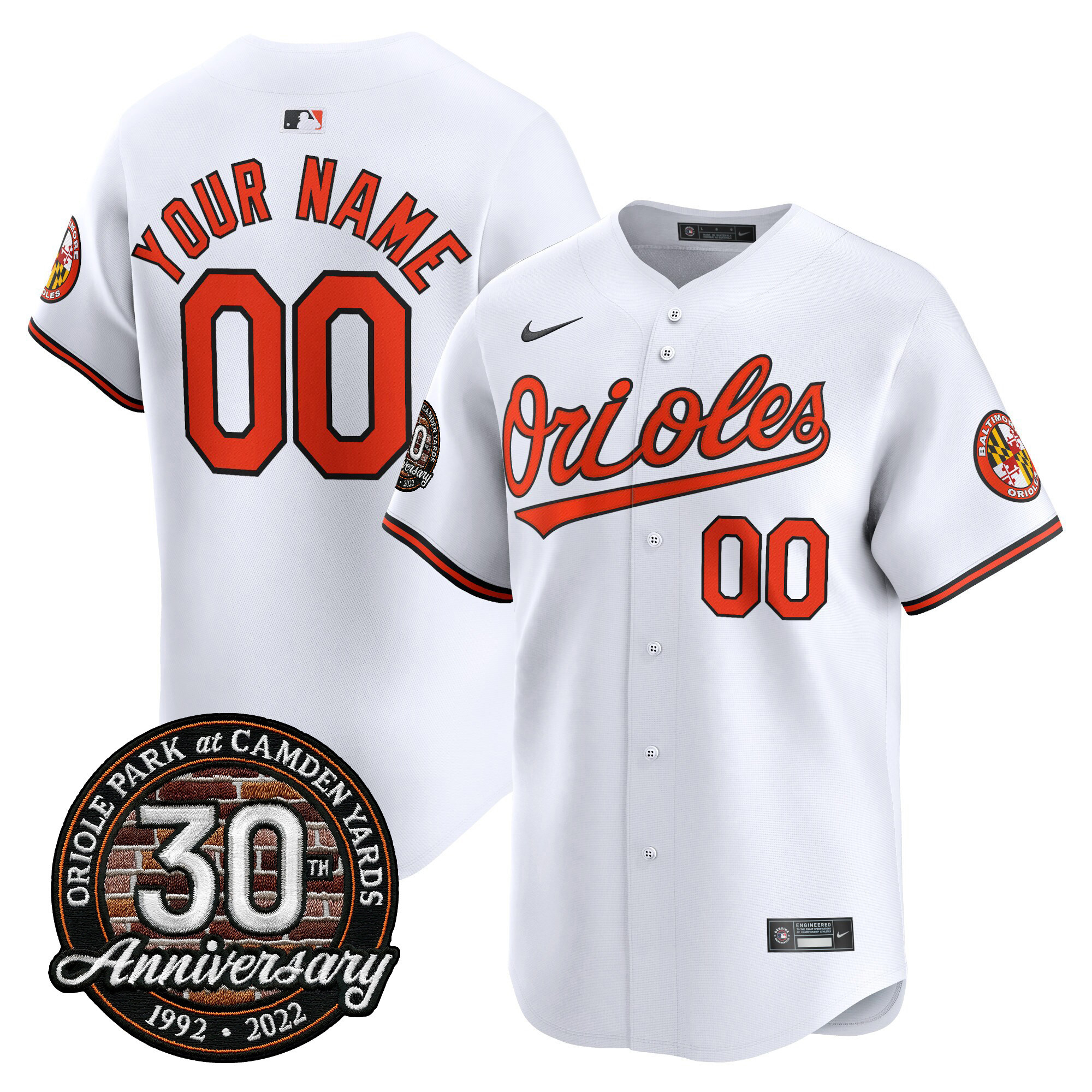 Baltimore Orioles Camden Yards 30th Anniversary Patch Vapor Premier Limited Custom White Jersey - All Stitched