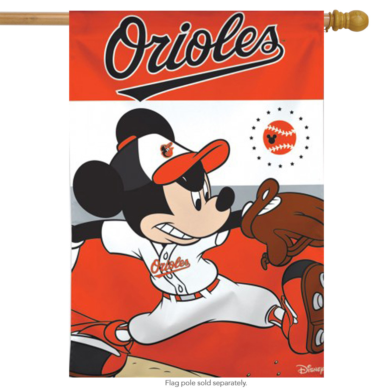Baltimore Orioles MLB Mickey Mouse Baseball Garden Flag, House Flag