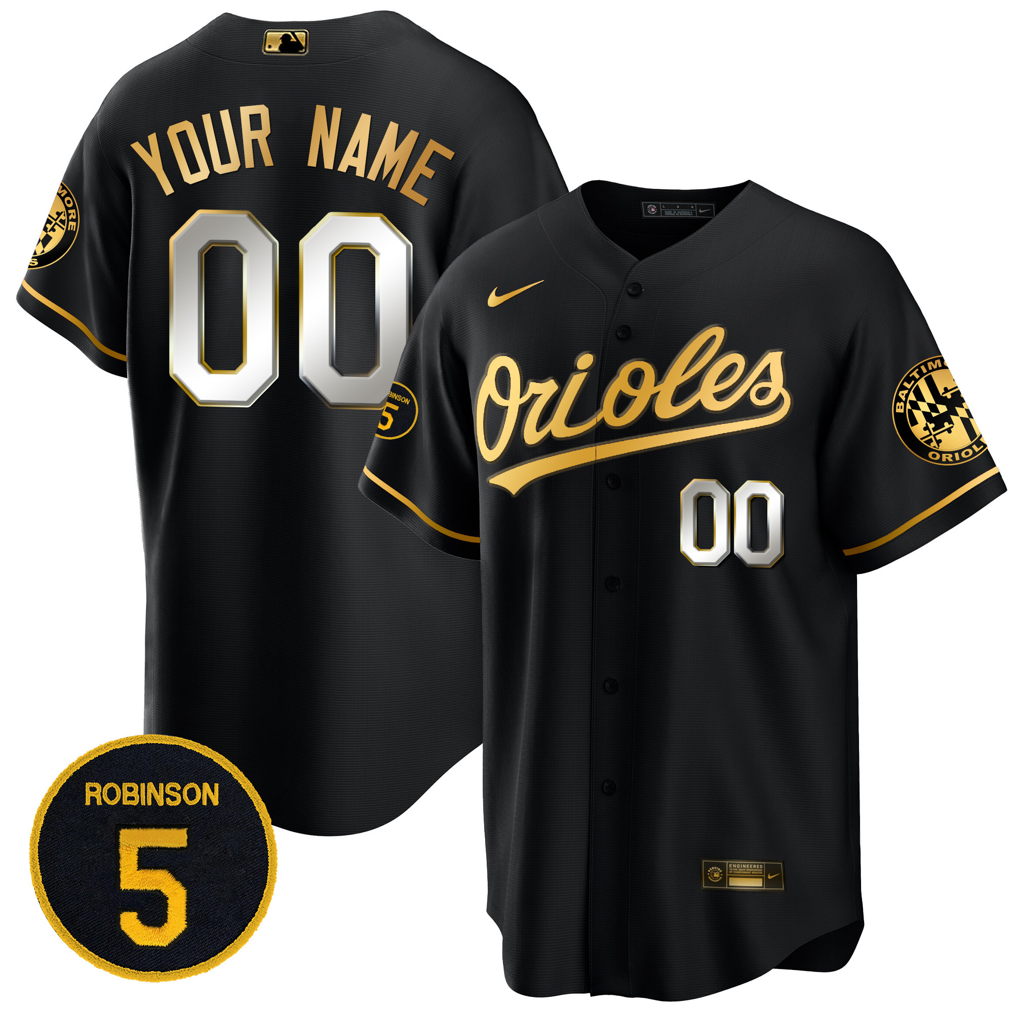 Baltimore Orioles Robinson Patch Cool Base Custom Black Limited Jersey - All Stitched