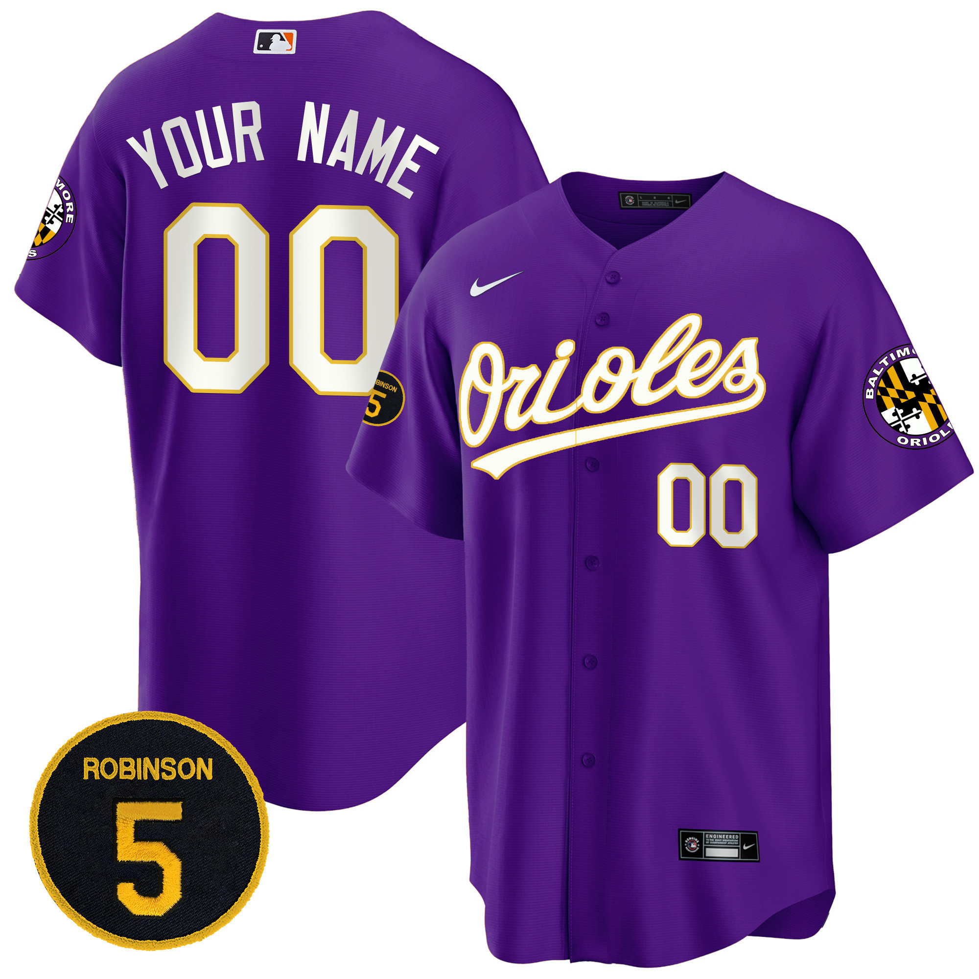 Baltimore Orioles Robinson Patch Cool Base Custom Purple Jersey - All Stitched