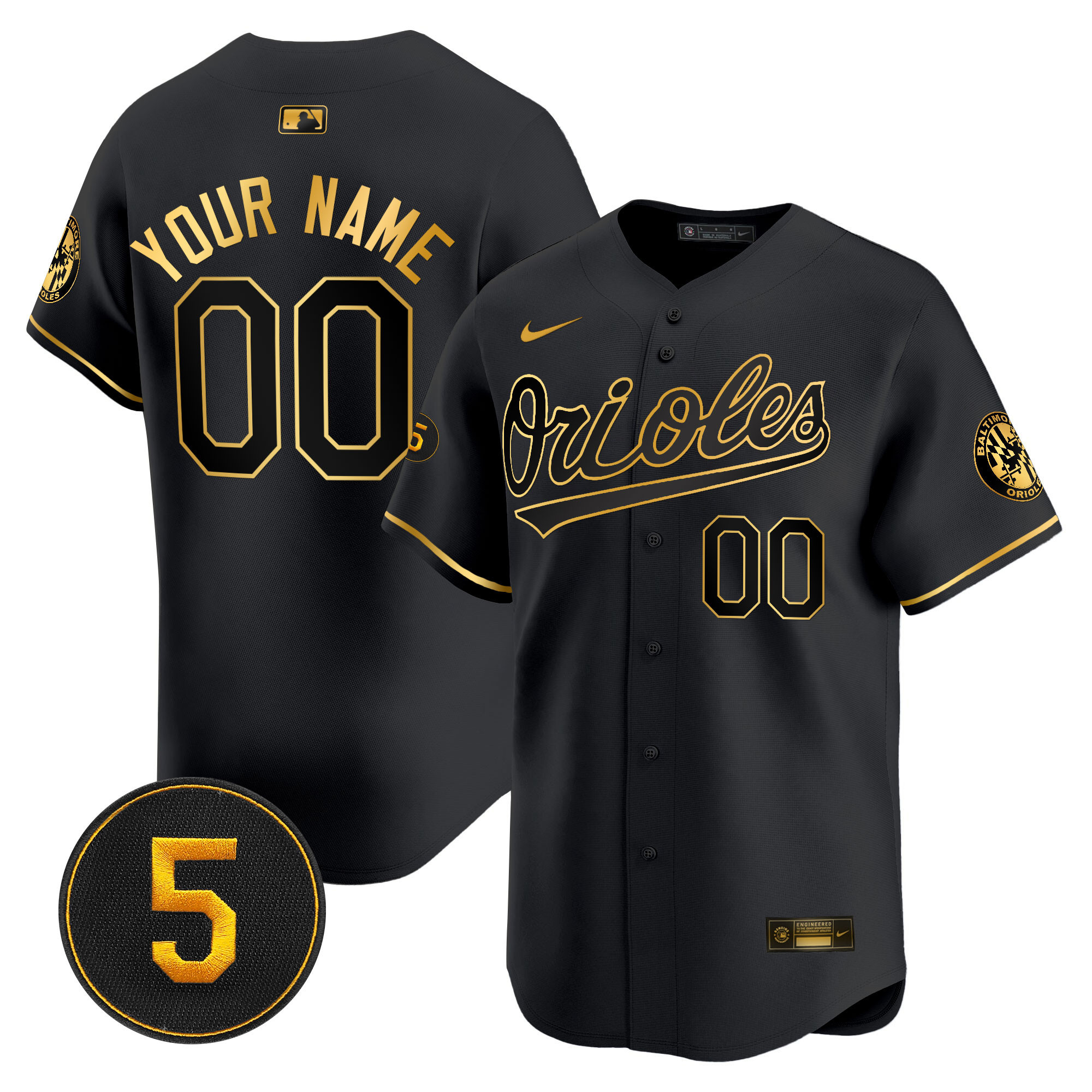 Baltimore Orioles Robinson Patch Vapor Premier Limited Custom Black Gold Jersey - All Stitched