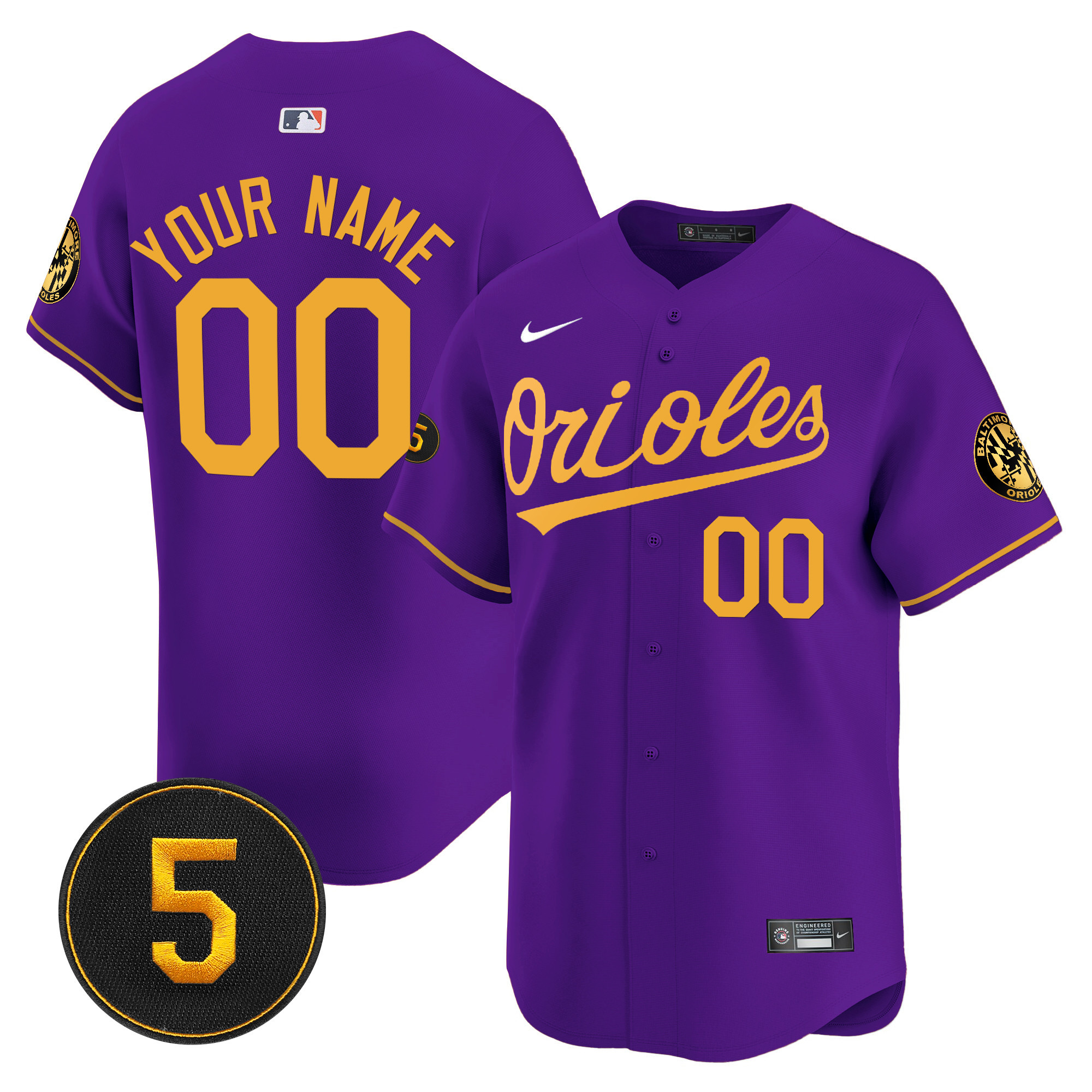 Baltimore Orioles Robinson Patch Vapor Premier Limited Custom Purple Gold Jersey - All Stitched