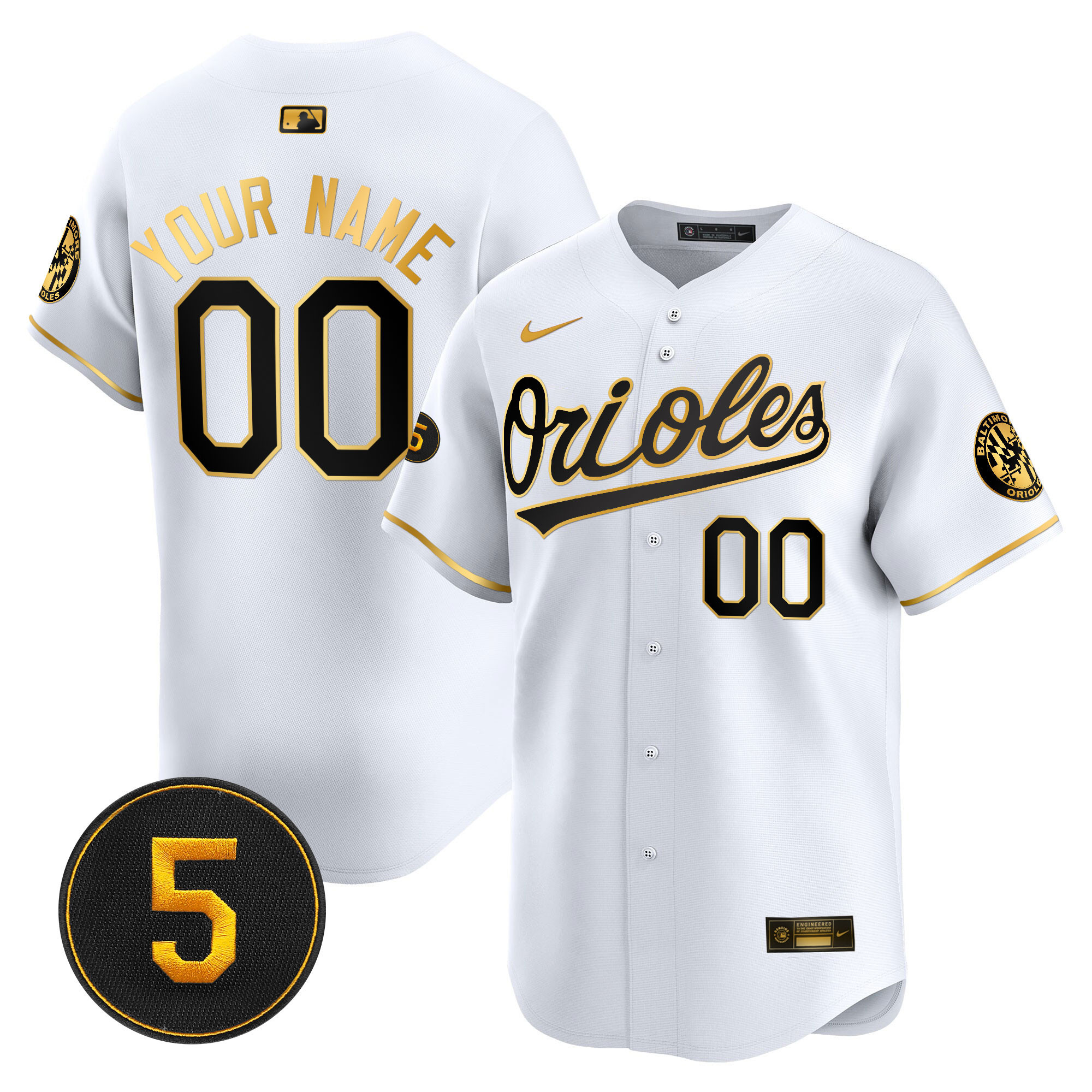 Baltimore Orioles Robinson Patch Vapor Premier Limited Custom White Gold Jersey - All Stitched