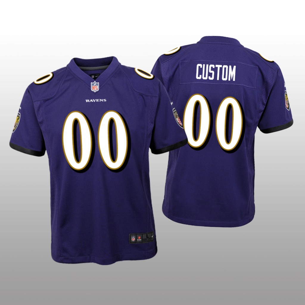 Baltimore Ravens #00 Purple Custom Game Jersey – Youth