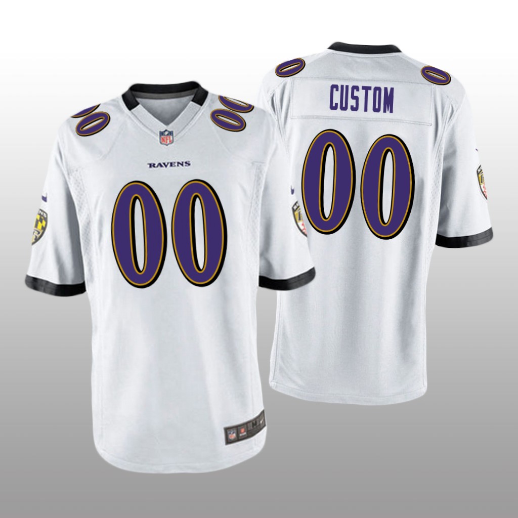 Baltimore Ravens #00 White Men’s Custom Game Jersey