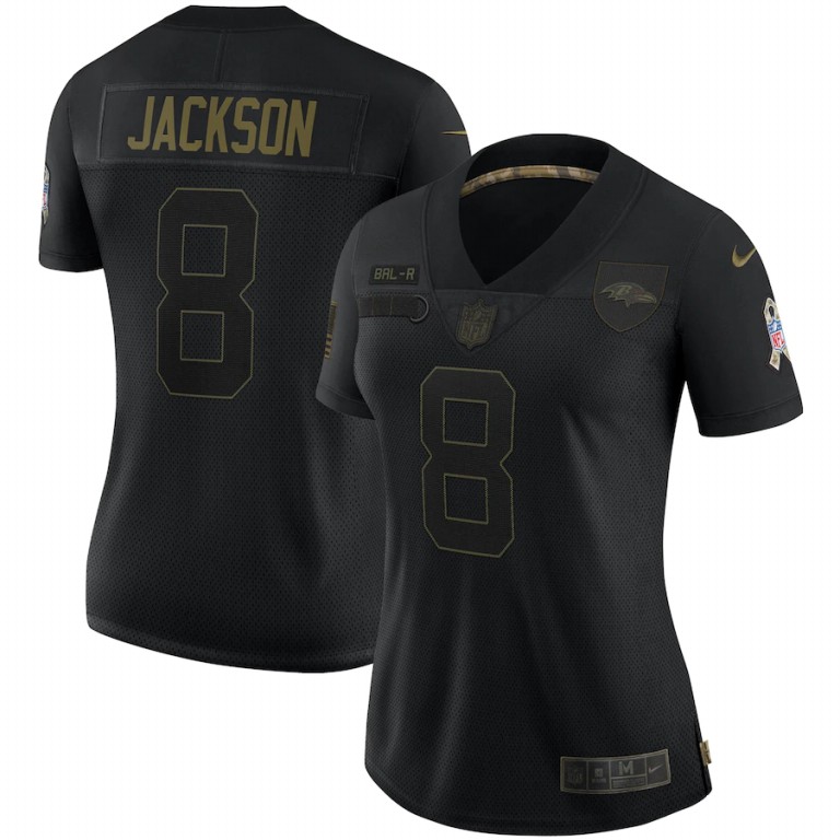 Baltimore Ravens #8 Lamar Jackson Women’s 2020 Salute To Service Jersey Black