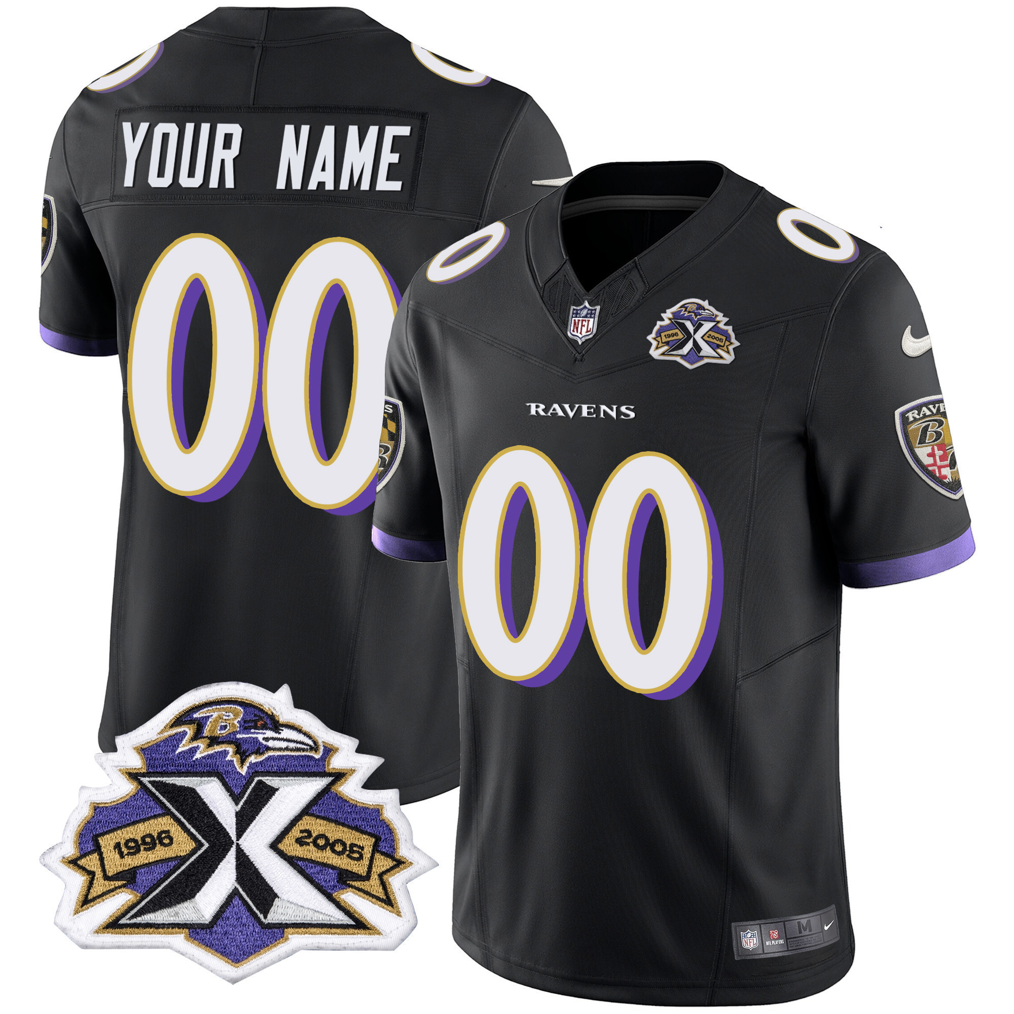 Baltimore Ravens 2005 Throwback Vapor Limited Custom Black Jersey All Stitched