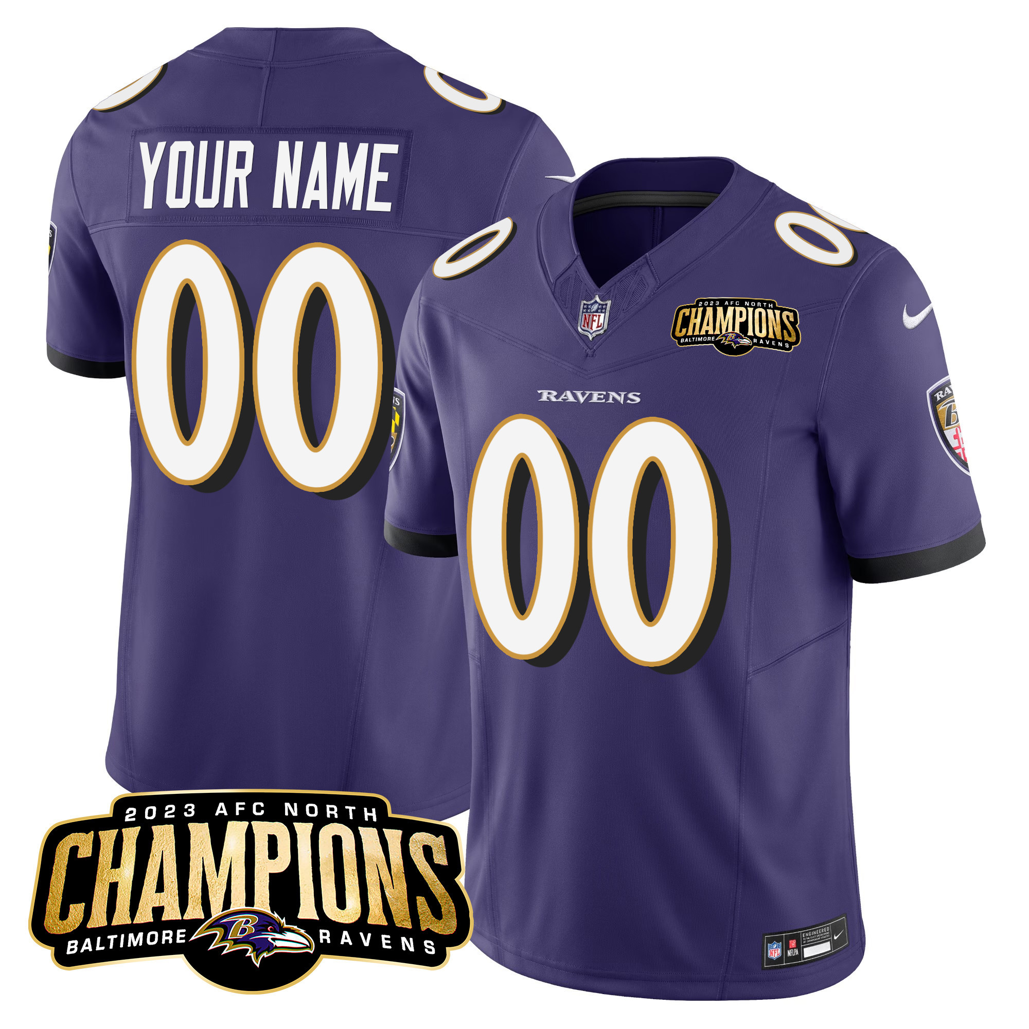 Baltimore Ravens 2023 Afc North Champions Patch Vapor Limited Custom Purple Jersey All Stitched