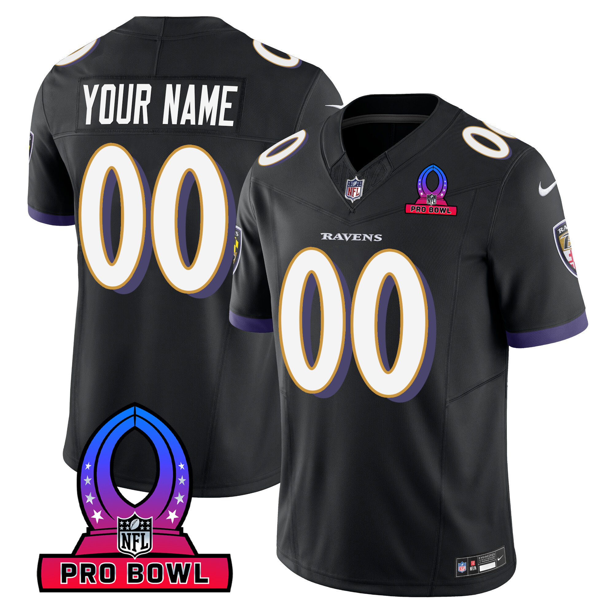 Baltimore Ravens 2024 Pro Bowl Patch Vapor Black Jersey All Stitched