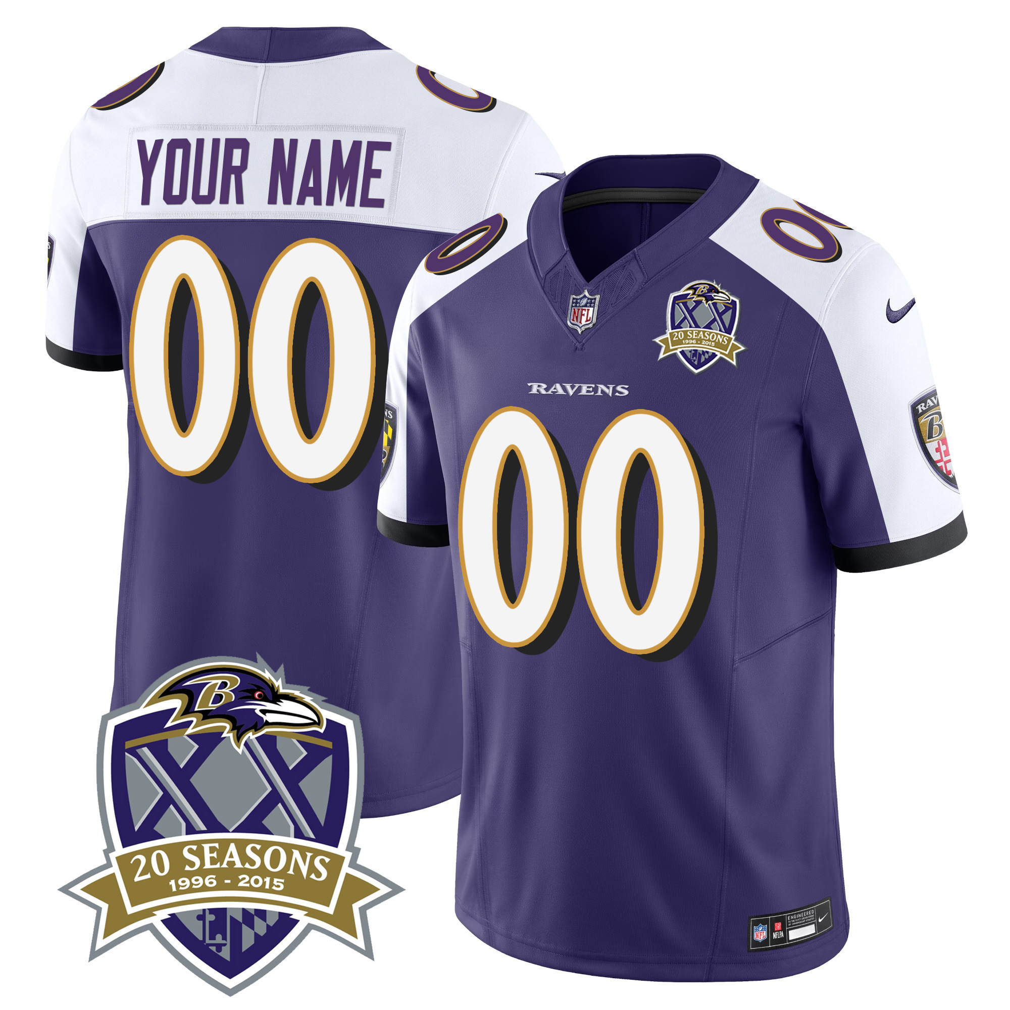 Baltimore Ravens 20Th Season Patch Vapor Limited Custom Purple Alternate Jersey All Stitched