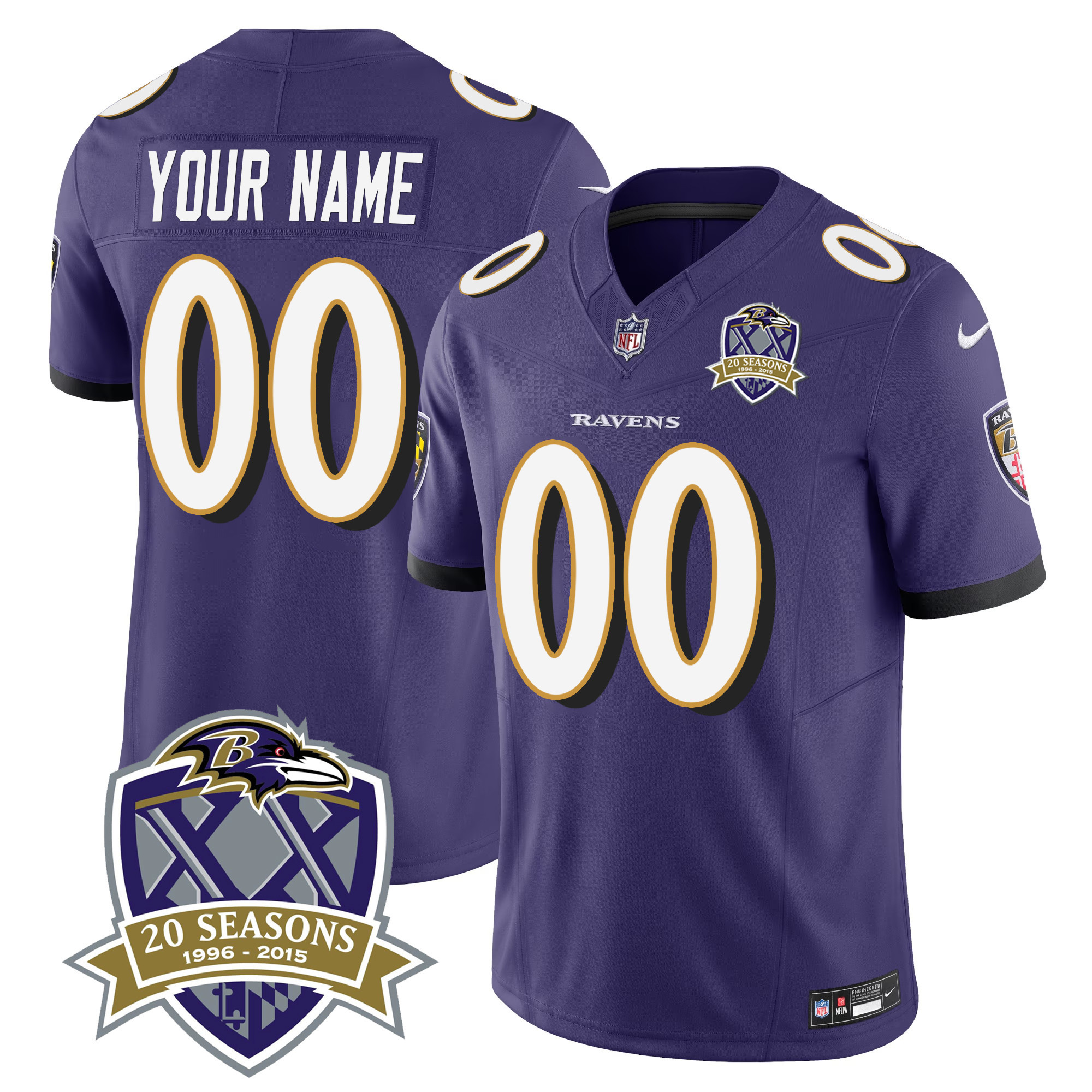 Baltimore Ravens 20Th Season Patch Vapor Limited Custom Purple Jersey All Stitched