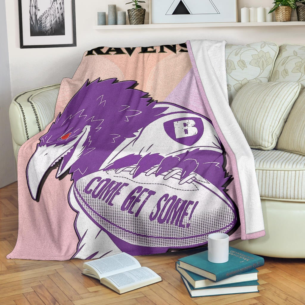 Baltimore Ravens American Football Team Fleece Blanket Evil Purple Raven Silhouette Come Get Some Rugby Fleece Blankets