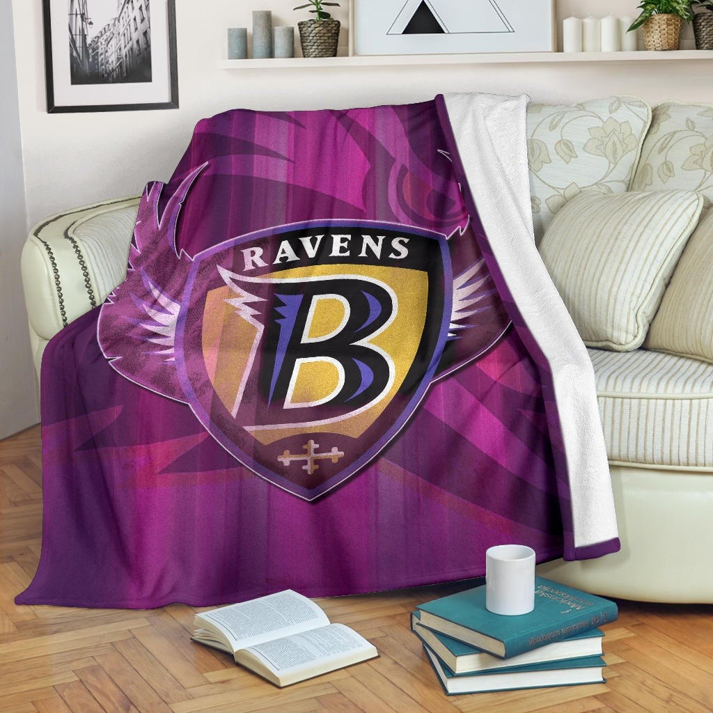 Baltimore Ravens American Football Team Fleece Blanket Minimal Raven Head Underground B Wings Metal Purple Fleece Blankets